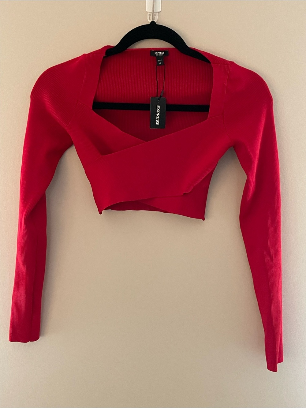 Express Red Wrap Long-Sleeve Crop Top